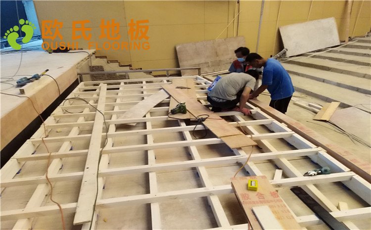 河北廊坊益田同文學(xué)校舞臺木地板項目-歐氏實木運動地板